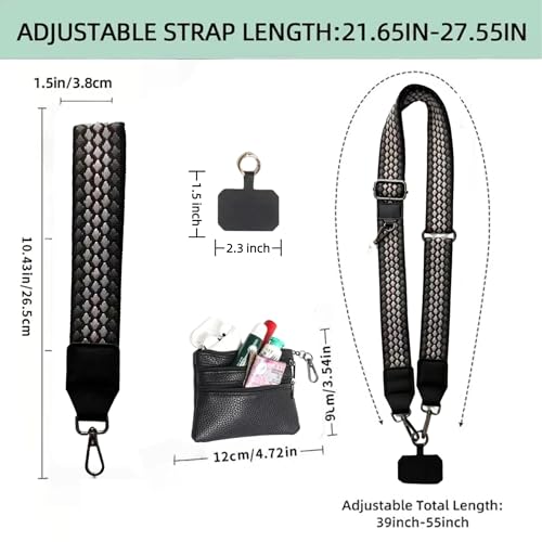 Crossbody Body Phone Holder for Women, New Phone Strap with Zippered Pouch, Adjustable Crossbody Strap - color: Brown Black