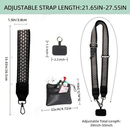 Crossbody Body Phone Holder for Women, New Phone Strap with Zippered Pouch, Adjustable Crossbody Strap - color: Brown Black