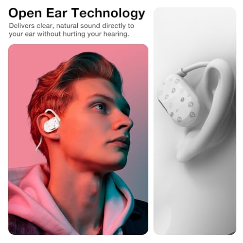 Purity Air Open Ear Headphones - True Air Conduction Wireless Bluetooth Open Ear Earbuds with Dual Mic for iPhone/Android - Secured Long Wearing Comfort, Sports Sweat Resistant (Charming Skulls) - color: Charming Skulls