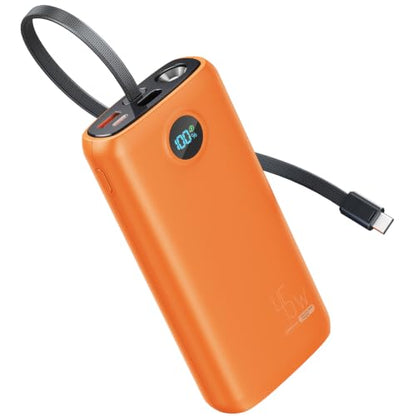 DIAMUAR Portable Charger 20000mAh 45W, Built in USB C Cable, 3W Flashlight - color: Orange