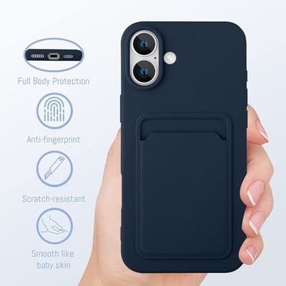 MZELQ Compatible with iPhone 16 Case Card Holder -Blue | Wallet Cover,Camera Protection + Screen Protector Soft Card Slot Phone Case - color: Blue, size: iPhone 16