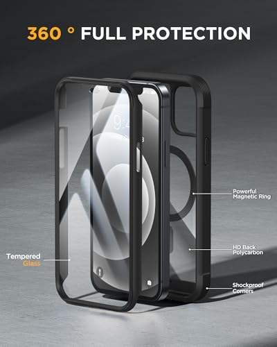 miracase Magnetic for iPhone 12 mini Case, [360 Full-Body Protection & Complete Camera Guard], Drop & Scratch-Resistant, Shockproof, Stylish Clear iPhone Case, iPhone 12 mini Cover, Black - color: Magnetic Classic Black, size: iPhone 12 Mini