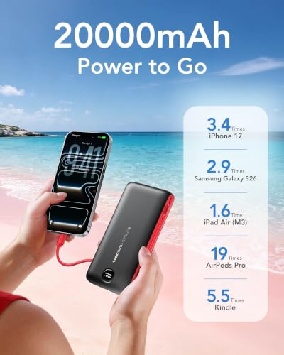 VEEKTOMX 10000mAh Portable Charger with Built-in Cables & Wall Plug - color: BLACK