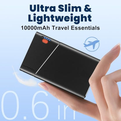 Aaoyun 10000mAh Portable Power Bank, 22.5W PD Fast Charging Battery Pack with Built-in USB-C Cable, Ultra-Slim External Phone Charger for iPhone 17/16/15, Samsung Galaxy S24, Android (Black) - color: Black