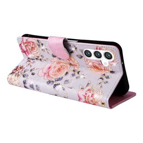 UEEBAI Wallet Case for Samsung Galaxy S23 Plus 5G, PU Leather Case Kickstand RFID Blocking Flip Case Card Slots Wrist Strap Relief Engraved Pattern Magnetic Closure Flower Folio Case, Purple Rose - color: Purple Rose, size: Samsung Galaxy S23 Plus 5G