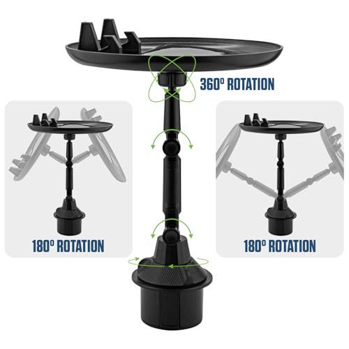 Cellet Cup Holder Tray for Car with Phone Mount – Expandable Base, 360° Rotation Food & Drink Tray with Non-Slip Surface, Adjustable Arm for Eating in Vehicle – Fits Most Standard Car Cup Holders - style: Food Tray
