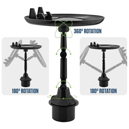 Cellet Cup Holder Tray for Car with Phone Mount – Expandable Base, 360° Rotation Food & Drink Tray with Non-Slip Surface, Adjustable Arm for Eating in Vehicle – Fits Most Standard Car Cup Holders - style: Food Tray