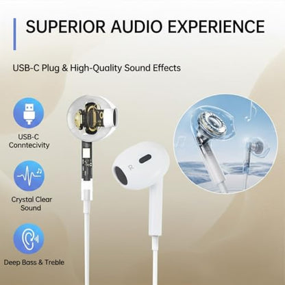 2Pack USB C Headphones Wired USBC Earbuds for iPhone 17 16 15 Pro Max