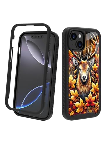 Compatible with iPhone 14 / iPhone 13 Case – Rugged Full-Body Protective Cover for Women Men Dual Layer Shockproof Bumper, Heavy-Duty Phone Case - Deer Fall Maple Leaf 099 - color: Deer Fall Maple Leaf 099