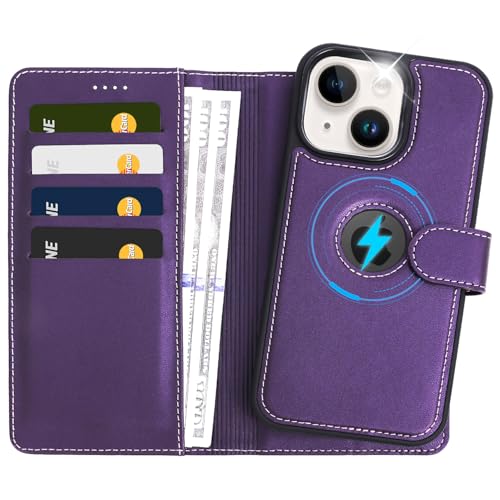 2 in 1 PU Leather for iPhone 14 Plus/15 Plus Case, Detachable Wallet Case with Card Holder, Removable Flip Folio Cover with RFID Blocking, Stand Shockproof Phone Cover（Compatible with MagSafe） Purple - color: Purple, size: Iphone 14 plus / 15 plus