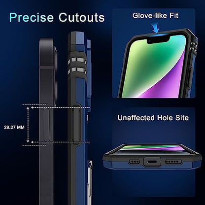 DEERLAMN Case for iPhone 13/iPhone 14 6.1-Inch with Slide Camera Cover+Screen Protector(2 Packs),Rotated Ring Kickstand Military Grade Shockproof Protective Cover-Navy Blue - color: Navy Blue