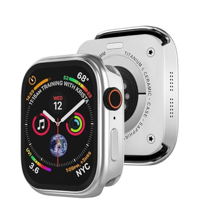 Aluminum Rugged Case for Apple Watch Series 10/11 46mm, Built-in Tempered Glass with Back Cover, Ultra Thin Shockproof Metal Bumper Raised Edge Protection, Silver - color: Silver, size: 46mm