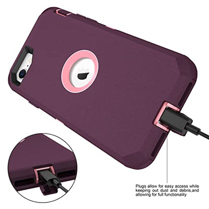 MXX Case Designed for iPhone SE Case 2020 /SE 2022 Heavy Duty Protective with Screen Protector [3 Layers] Rugged Rubber Protection Cover & Rotating 360 Degree Belt Clip SE 3rd/2nd Gen(Plum/Light Pink) - color: Plum/Light Pink