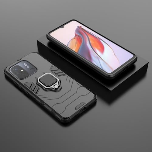 Max Power Digital Magnet Case for Xiaomi Redmi 12c Shockproof Hard Phone Cover with Grip, Metal Ring Kickstand Bumper Shell [Compatible with Magnetic Car Mount] (Black) - color: Black, size: Xiaomi Redmi 12c