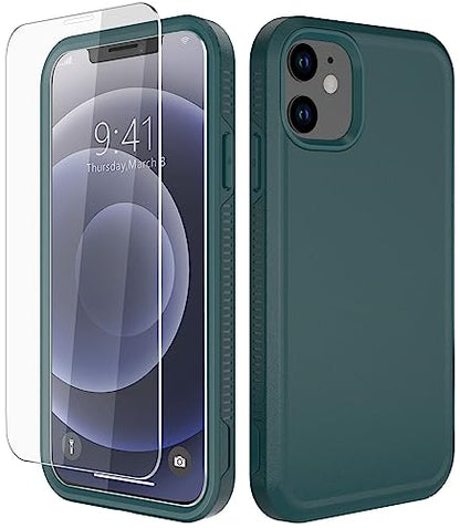 Diverbox for iPhone 12 case [Shockproof] [Dropproof] [Tempered Glass Screen Protector ],Heavy Duty Protection Phone Case Cover for Apple iPhone 12 (DarkGreen-2in1) - color: DarkGreen-2in1