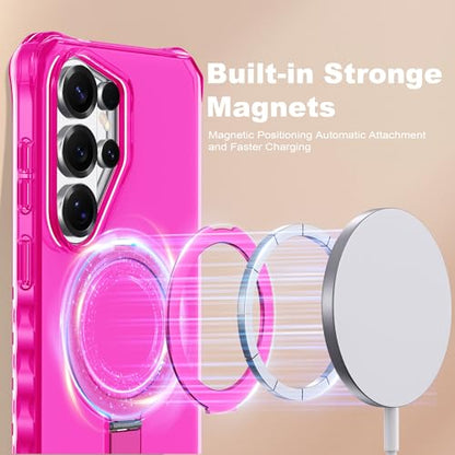 Compatible with Samsung Galaxy S26 Ultra Case 6.9'' Cute Wavy Frame with Magnetic Stand [Compatible with Mag-Safe] Military-Grade Translucent Phone Case for S26 Ultra, Hot Pink - color: Hot Pink, size: Samsung Galaxy S26 Ultra