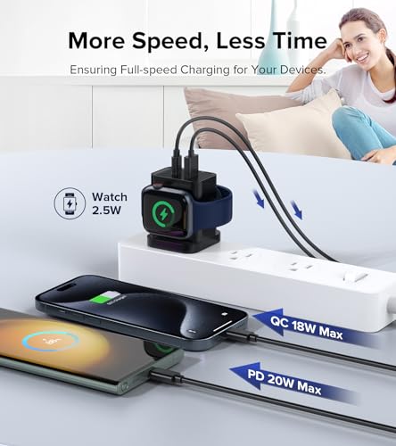 [3 in 1] USB C Charger Block for Apple Watch Charger Magnetic Fast Charging - color: Black