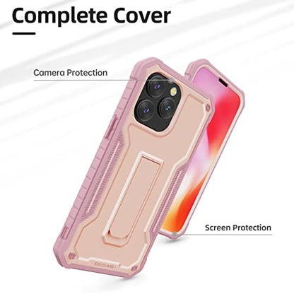 ExoGuard for iPhone 14 Pro Max Case 6.7 Inch, Rubber Shockproof Full-Body Cover Case Come with a Tempered Glass Screen Protector and Kickstand (Pink) - color: Pink