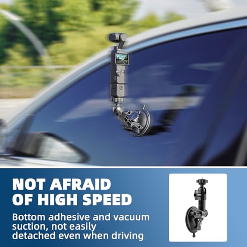 BRDRC Pocket 3 4 4P Suction Cup Mount, for Xtra Muse Car Windshield Window Dash Holder Kit with Expansion Adapter for Insta360 X6 X4 X5 Go 3S for GoPro Pocket 3 4 4P Action 6 5 Pro Nano Accessories