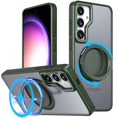 for Samsung Galaxy S24 Case with 360 Rotatable Magnetic Ring Kickstand[Compatible with Magsafe],Military Grade Shockproof Translucent Protective Case - 6.2 inch,Green - color: Green, size: For Samsung Galaxy S24(6.2 inch)