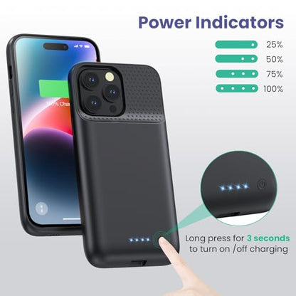 Feob Battery Case for iPhone 14 Pro Max,[2026 Upgraded] 8600mAh Ultra-Slim Portable Extended Charger Case Cover for iPhone 13 Pro Max Charging Case (6.7 Inch)-Black - color: Black