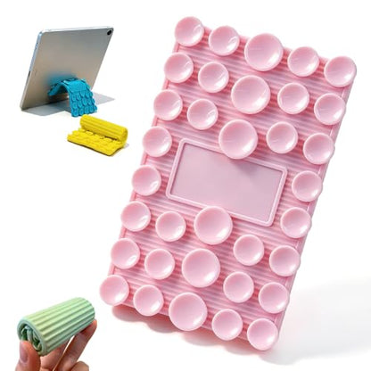 Silicone Phone Stand with Aluminum, Foldable Bendable Adjustable Holder for Desk, Portable Multi-Angle Stand (Pink) - color: Pink