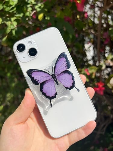 Butterfly Mobile Phone Grip, Clear Cell Phone Stand,Cell Phone Charms Accessory, Collapsible Handle Grip Holder for Kindle - color: Purple