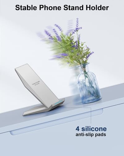 Fast Wireless Charger, NANAMI Wireless Charging Stand Compatible iPhone 18 Pro/18 Pro Max/17/17 Air/17 Pro/16/15/14, Desktop Charger Dock Phone Charging Stand for Samsung Galaxy S26/S25/S24/S23 - color: Elegant Silver