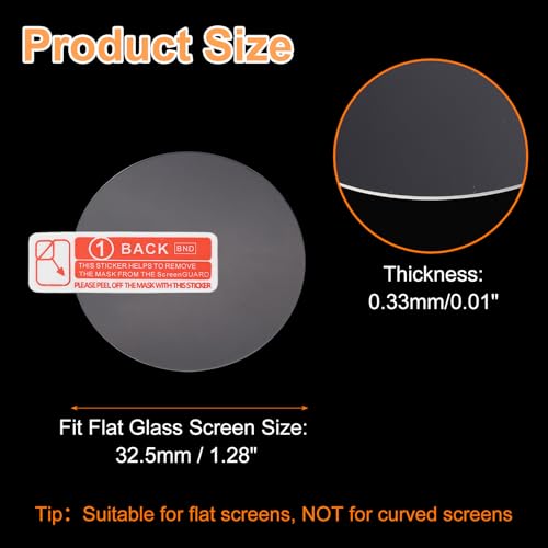 HARFINGTON 4pcs Watch Glass Screen Protector 32.5mm 9H Tempered Glass HD Clear Curved Edge Anti-Scratch Waterproof Round Smart Watch Dial Crystal Face Protective Film with Accessories - size: 32.5mm
