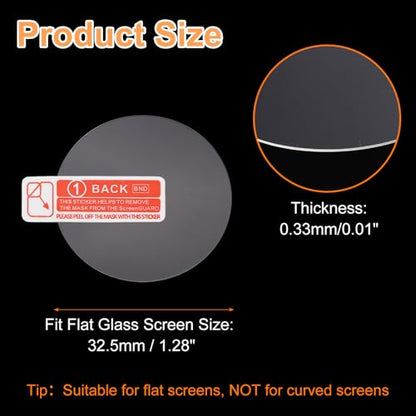HARFINGTON 4pcs Watch Glass Screen Protector 32.5mm 9H Tempered Glass HD Clear Curved Edge Anti-Scratch Waterproof Round Smart Watch Dial Crystal Face Protective Film with Accessories - size: 32.5mm