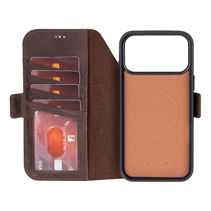 Bayelon Leather Folio Case for iPhone 17 Pro 6.3", Flip Cover Card Holder, Genuine Leather Case, Folio Wallet Case, MagSafe Compatible Shockproof Flip Cover, Rfid Blocking - Dark Brown - color: Dark Brown, size: iPhone 17 Pro