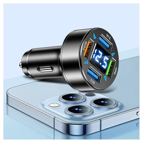 66W Fast Car Charger,4 Ports Cigarette Lighter USB Charger with LED Voltmeter,QC3.0/Super Port Car Charger Adapter Fast Charging,Compatible with Android/Samsung Galaxy/iPad - color: QC3.0/Super