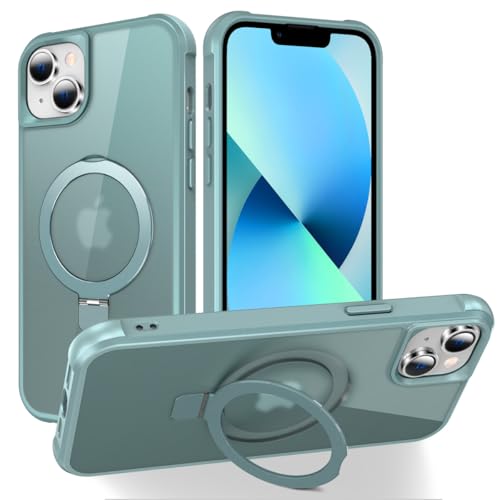 CHAOFEnG Magnetic Compatible with iPhone 13 Case with Stand [Military Grade Drop Tested][Compatible with Magnet] Ring Translucent Slim Hard Back Soft Edge, Teal Green - color: Teal Green, size: iPhone 13