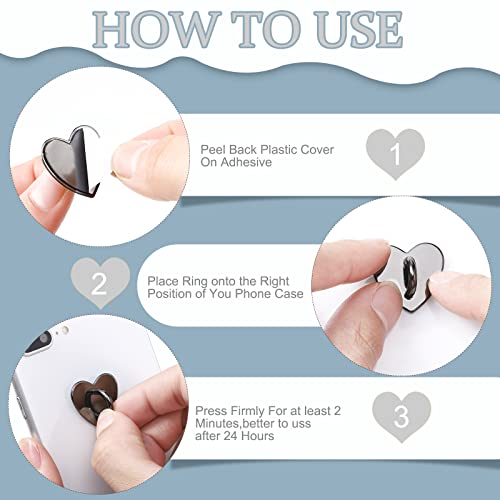 Konohan 12 Pcs Cell Phone Holder Ring Cute Heart Phone Charm Hooks Adhesive Smartphone Finger Ring Stand Sticky Metal Loop Grip for Cellphone Case Pad Tablet DIY Accessories