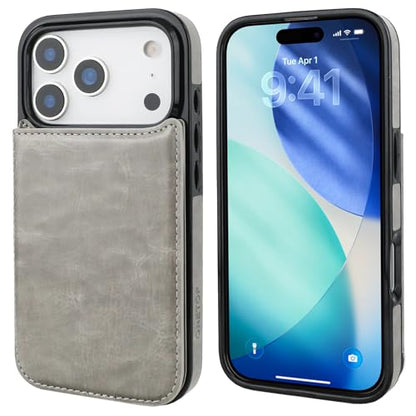 ONETOP for iPhone 17 Pro Wallet Case with Credit Card Holder,Gray | Kickstand,ID/Cash Holder,Case Wallet with Card Slots,Double Magnetic Clasp,Durable PU Leather Shockproof Cover for Women Men - color: Gray