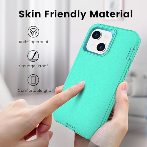 Compatible with iPhone 15, Dual Layer Shockproof Full Body Cover Military Grade Drop Protection Heavy Duty Phone Case for Apple iPhone 15/14/13 6.1 inch (Turquoise/Light Blue) - color: Turquoise/Light Blue