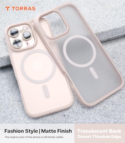 TORRAS Stronger Magnetic for iPhone 16 Pro Case, Matte Desert Titanium | Compatible with MagSafe, Military Grade Drop Protection, Shockproof Airbag, Color Button, Slim Anti-Scratch, Translucent - color: Desert Titanium White