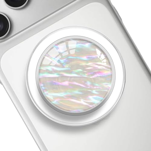 Clear Crystal Natural Sea Shell Mother of Pearl Transparent Magnetic Phone Grip Compatible with Magsafe，Collapsible Mobile Phones Stand Holder for Smartphone Tablet - Purple - color: Shell Purple