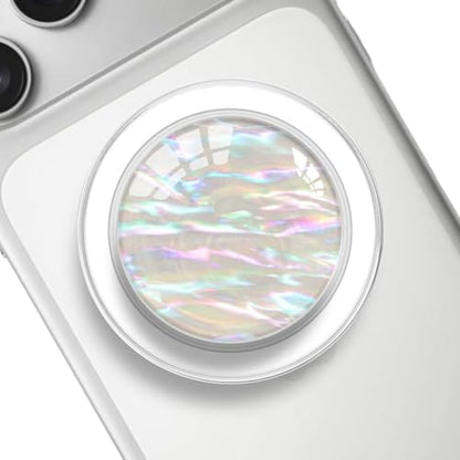 Clear Crystal Natural Sea Shell Mother of Pearl Transparent Magnetic Phone Grip Compatible with Magsafe，Collapsible Mobile Phones Stand Holder for Smartphone Tablet - Purple - color: Shell Purple