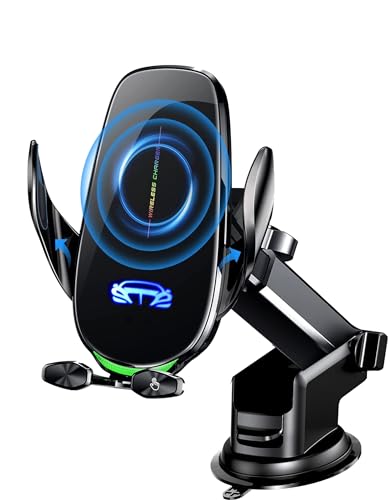 Wireless Car Charger Mount, Fast Charging Auto Clamping 15W Intelligent Dual Control Induction Car Phone Holder Mount Wireless Charging Compatible with All iPhone Android Smartphone