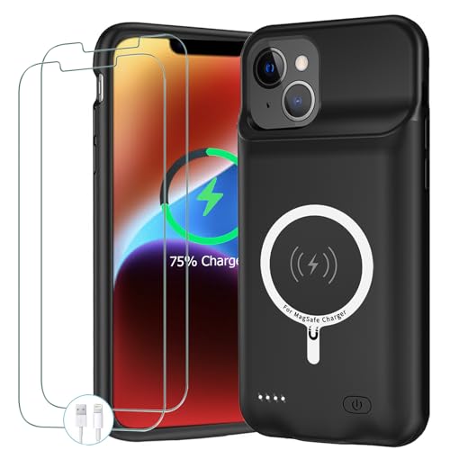 Battery Case for iPhone 14, 10000mAh Portable Protective Charging Cover Supported Wireless Charging Compatible with iPhone 14 (6.1 inch) Rechargeable Battery Pack Charger Case with Carplay (Black) - size: iPhone 14