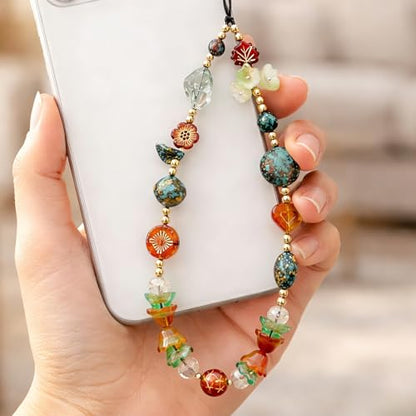 Cute Beaded Camera Wrist Strap for Phone, Digital Camera Charm Lanyard, Pearl Beaded Chain for Bag Keychain Gift - color: Green Stone
