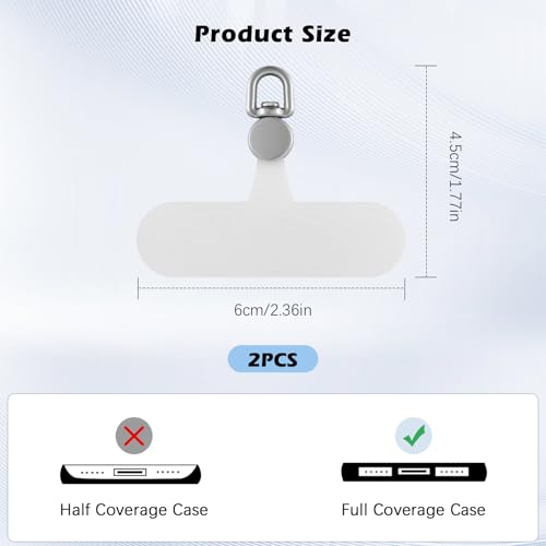 MoKo 2 Pack Phone Tether Tab, Rotatable 360° Phone Lanyard Patch, Polyester Phone Strap Replacement Part with Metal Frosted Ring, Universal Phone Strap Tabs for Most Full Coverage Phone Cases, White - color: White