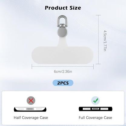 MoKo 2 Pack Phone Tether Tab, Rotatable 360° Phone Lanyard Patch, Polyester Phone Strap Replacement Part with Metal Frosted Ring, Universal Phone Strap Tabs for Most Full Coverage Phone Cases, White - color: White