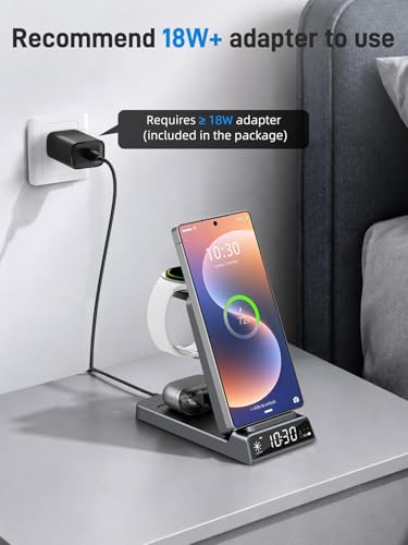 3 in 1 Wireless Charging Station for Samsung, Wireless Charger with Clock
