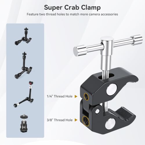 UTEBIT 13'' Magic Arm Camera Mount 360° Rotation 2-Sections Foldable Tabletop Holder with C-Clamp Overhead Camera Mount with 1/4" & 3/8" Screw Hole for DSLR, Digicam, Webcam, Microphone - size: 13 inch