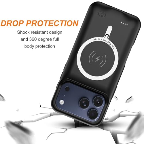 Battery Case for iPhone 17 Pro Max,Upgraded 12000mAh Capacity Rechargeable Portable Extended Charger Case Wireless Charging Compatible with iPhone 17 Pro Max(6.9 inch) Charging Cover & Carplay (Black) - size: iPhone 17 Pro Max (6.9 inch)