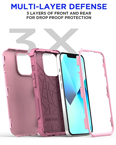AICase Heavy Duty 3-Layer Rugged Case for iPhone 13/iPhone 14, Military Grade Drop Proof, Dust Proof, Pink - color: Pink Case