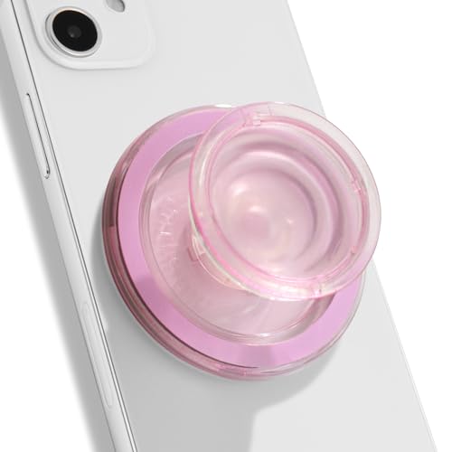 OnTheGrip Compatible with Magsafe Magnetic Authentic Translucent Color Design Collapsible Mobile Phone Grip Stand Holder for Smartphone Tablet Cell Phone Accessory (Pink) - color: Pink