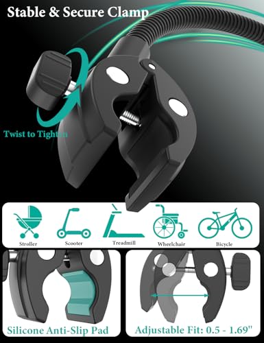 Stroller Phone Holder, Rigid Gooseneck Clamp for Round Bars